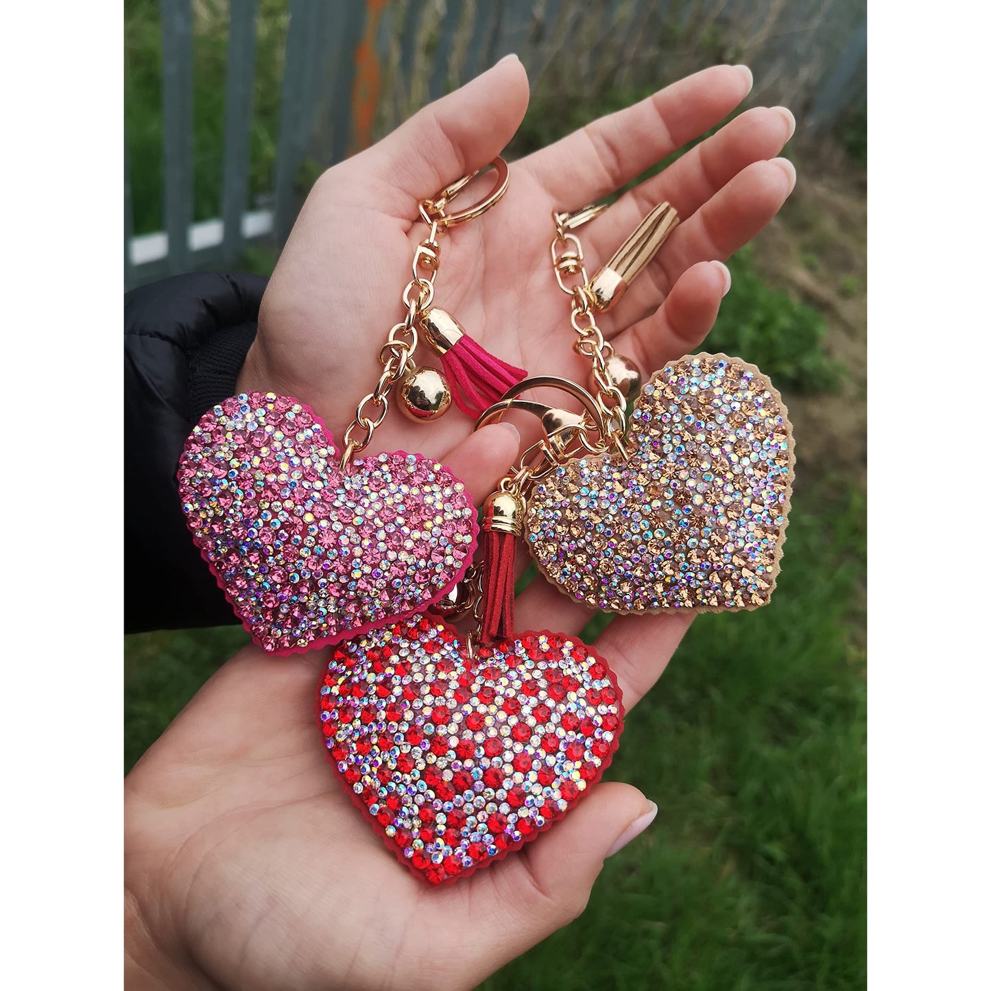 Heart Crystal Keychain – Velvet Sparkle Tassel Charm – Clip Bag Keyring Gift for Girls-AuPra