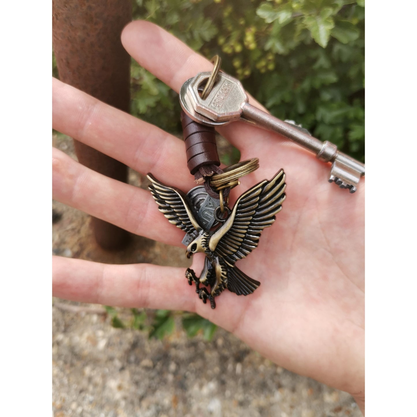 Eagle Keychain Charm – Handmade Vintage Leather – Bird Gift Keyring-AuPra