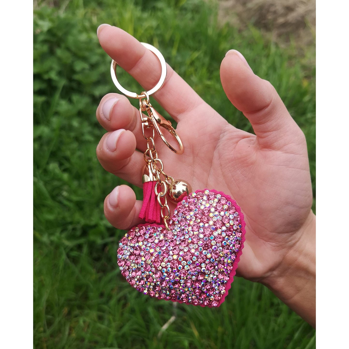 Heart Crystal Keychain – Velvet Sparkle Tassel Charm – Clip Bag Keyring Gift for Girls-AuPra
