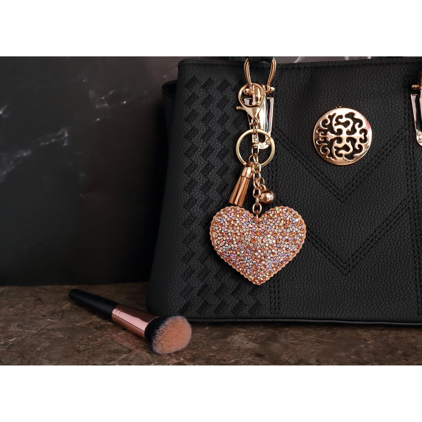 Heart Crystal Keychain – Velvet Sparkle Tassel Charm – Clip Bag Keyring Gift for Girls-AuPra