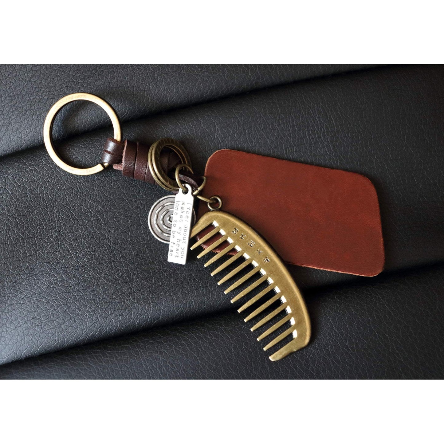 Comb Keychain Charm – Handmade Vintage Leather – Barber Gift Keyring-AuPra