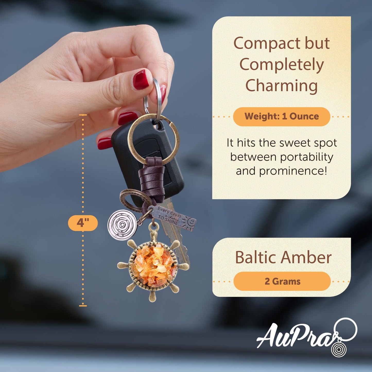 Amber Ship Wheel Keychain – Handmade Vintage Leather – Sailor Gift Keyring Charm-Amber-AuPra