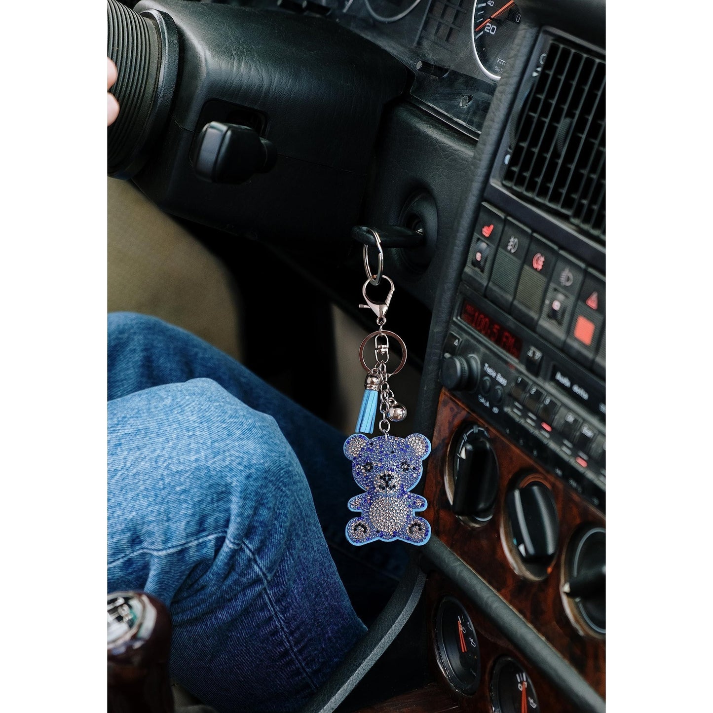 Teddy Bear Crystal Keychain – Velvet Sparkle Tassel Charm – Clip Bag Keyring Gift for Girls-AuPra
