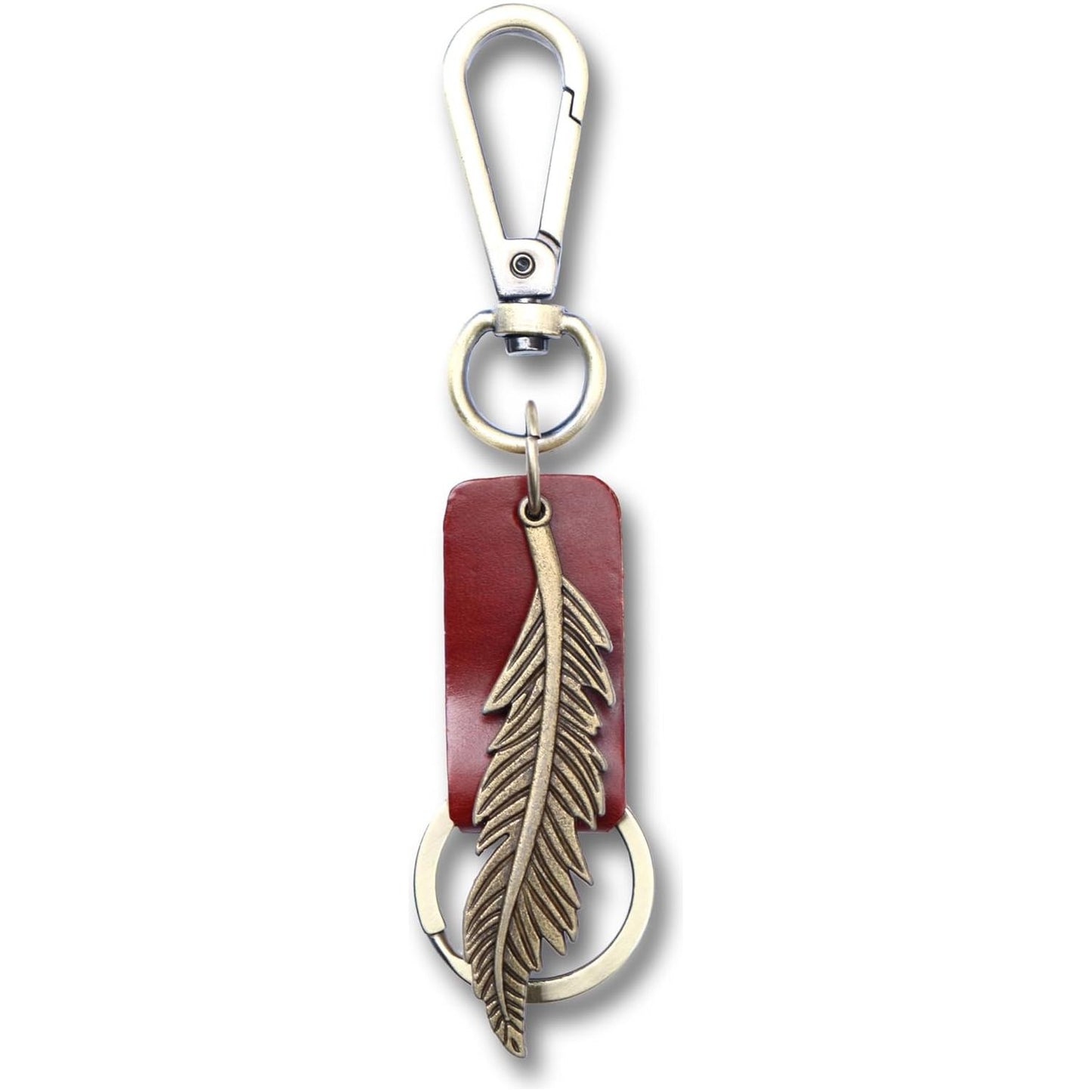 Feather Keychain Charm – Handmade Vintage Leather – Boho Style Gift Keyring-AuPra