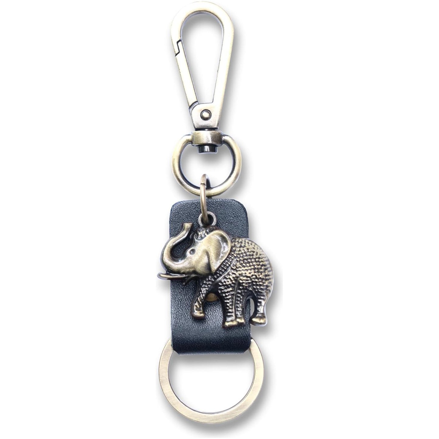 Elephant Keychain Gift – Handmade Vintage Leather – Good Luck Keyring Charm-AuPra