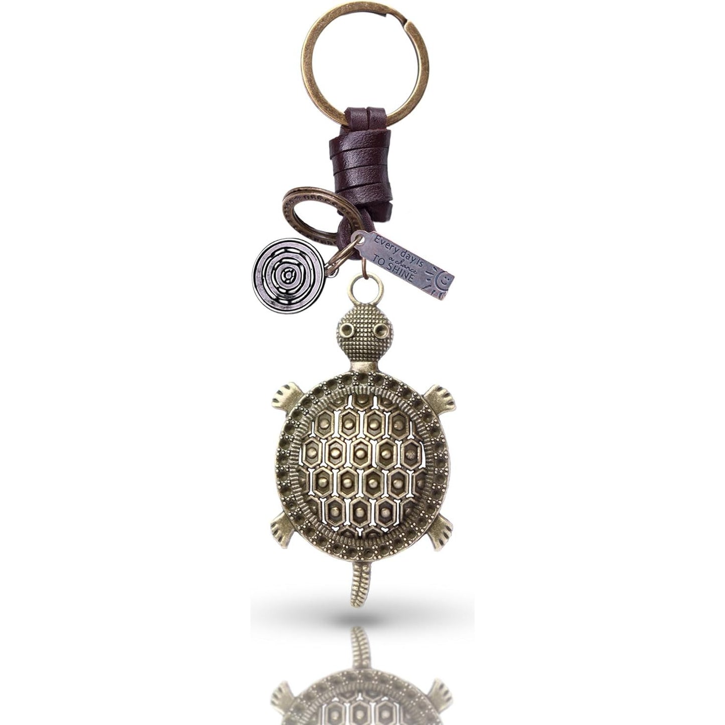 3D Turtle Keychain Charm – Handmade Vintage Leather – Good Luck Gift Keyring-AuPra