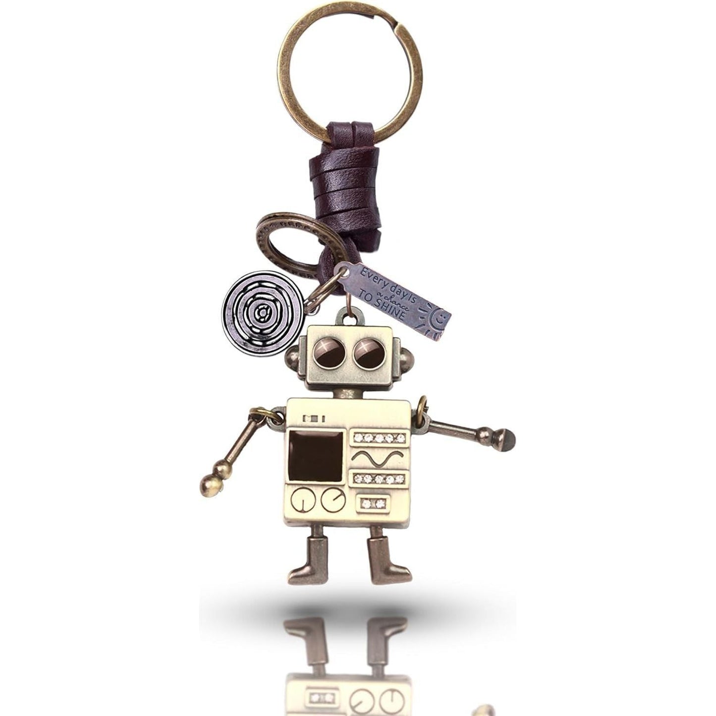 3D Robot Keychain Charm – Handmade Vintage Leather – Funny Gift Keyring-AuPra