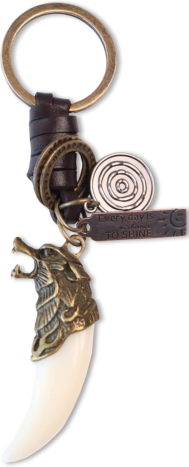 AuPra Fang KeyChain Gift Women & Men Leather Wolf KeyRing Home Car Door Keys Holder Ladies Tooth Present