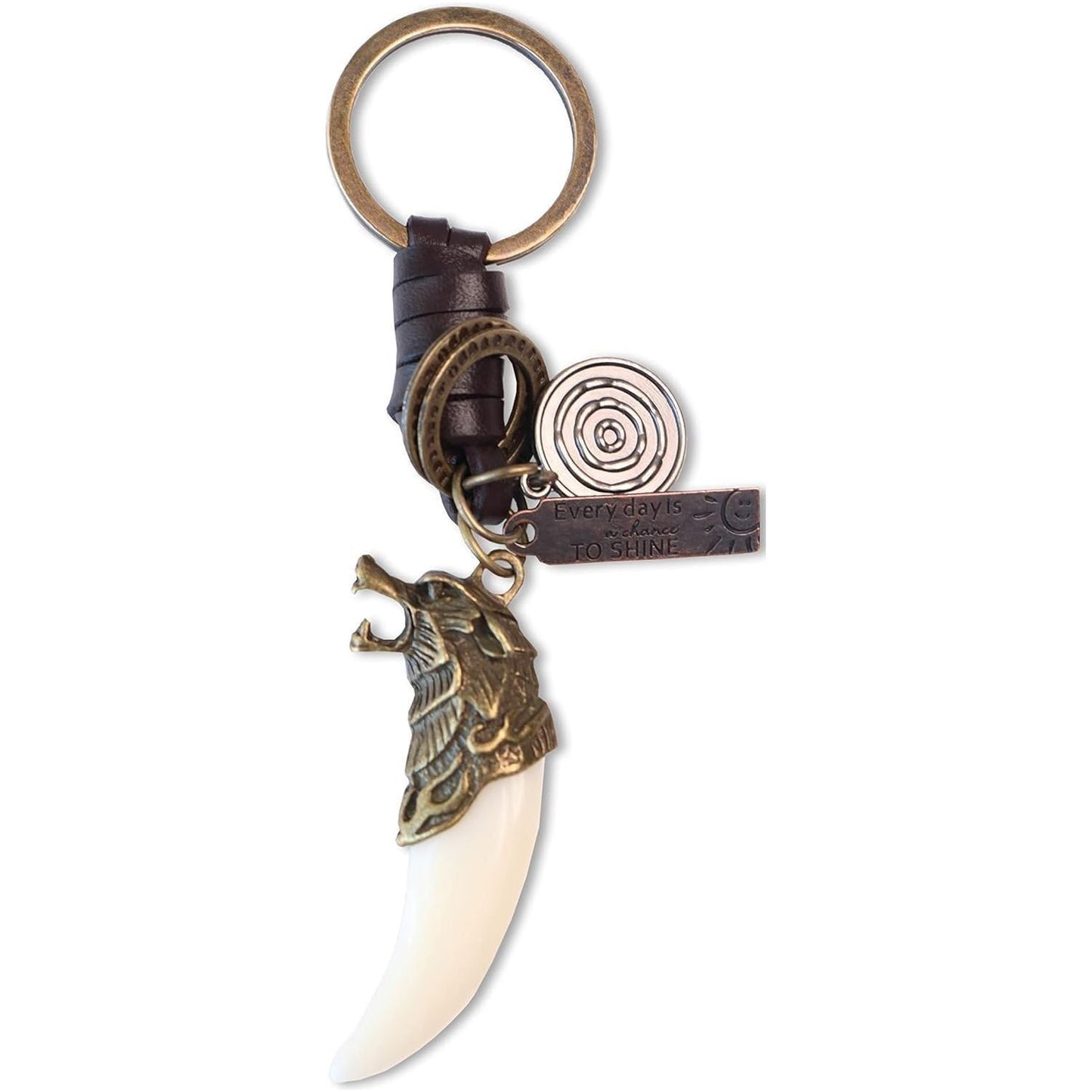 Wolf Fang Keychain Charm – Handmade Vintage Leather – Wolf Lover Gift Keyring-AuPra