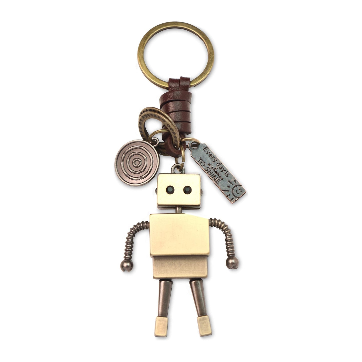 3D Robot Keychain Charm – Handmade Vintage Leather – Funny Gift Keyring-AuPra
