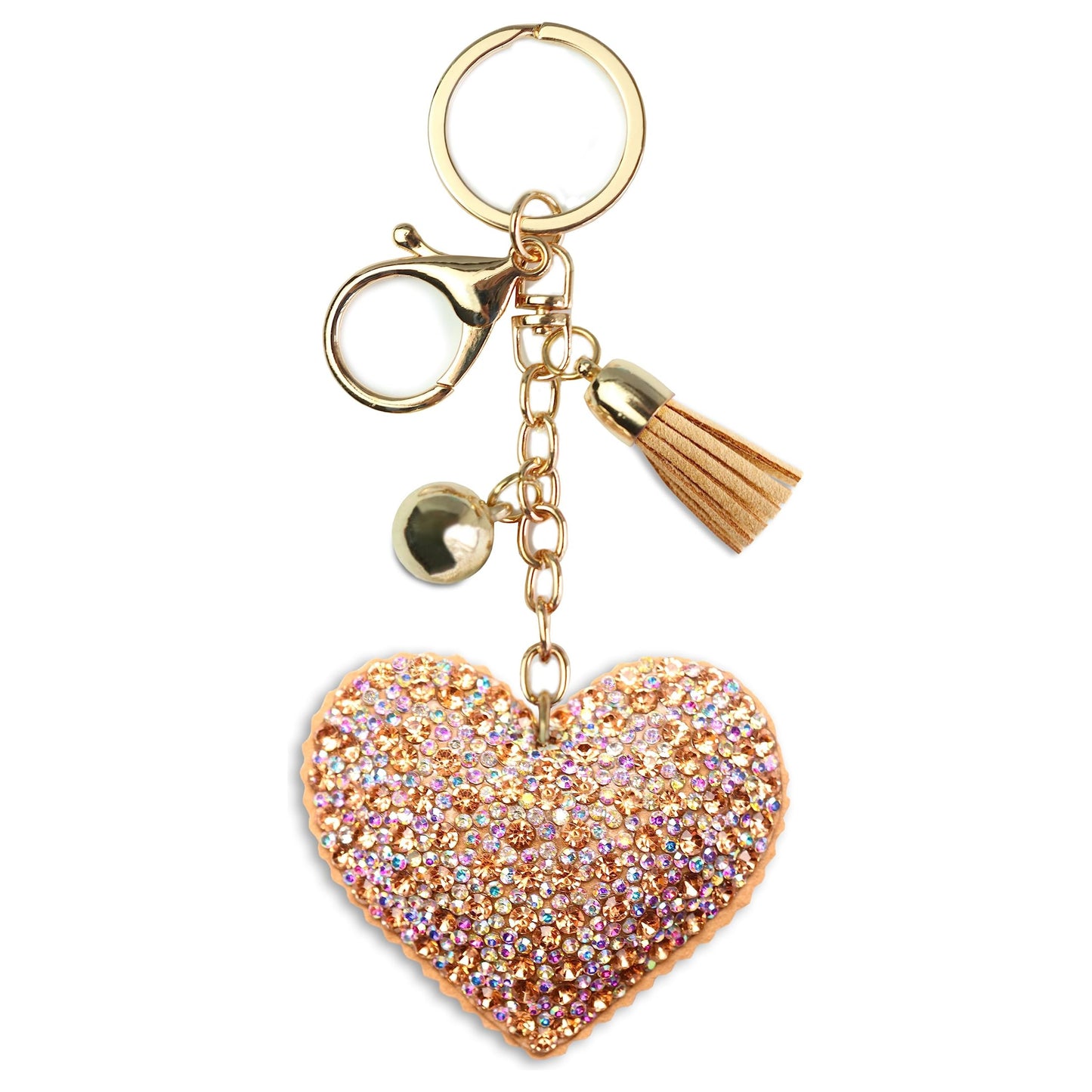 Heart Crystal Keychain – Velvet Sparkle Tassel Charm – Clip Bag Keyring Gift for Girls-AuPra