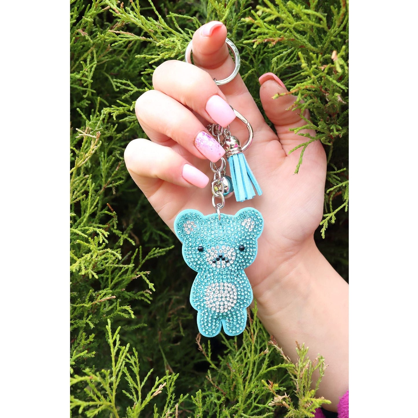 Teddy Bear Crystal Keychain – Velvet Sparkle Tassel Charm – Clip Bag Keyring Gift for Girls-AuPra