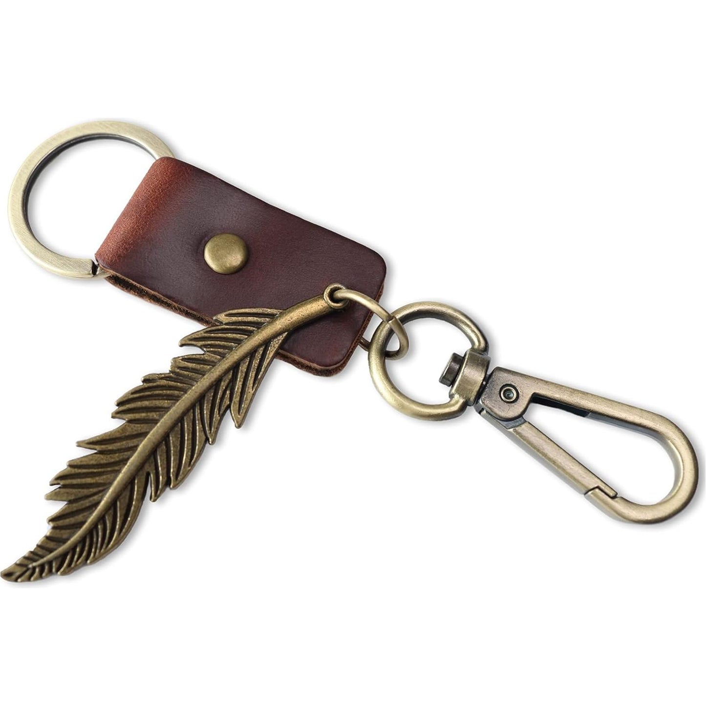 Feather Keychain Charm – Handmade Vintage Leather – Boho Style Gift Keyring-AuPra