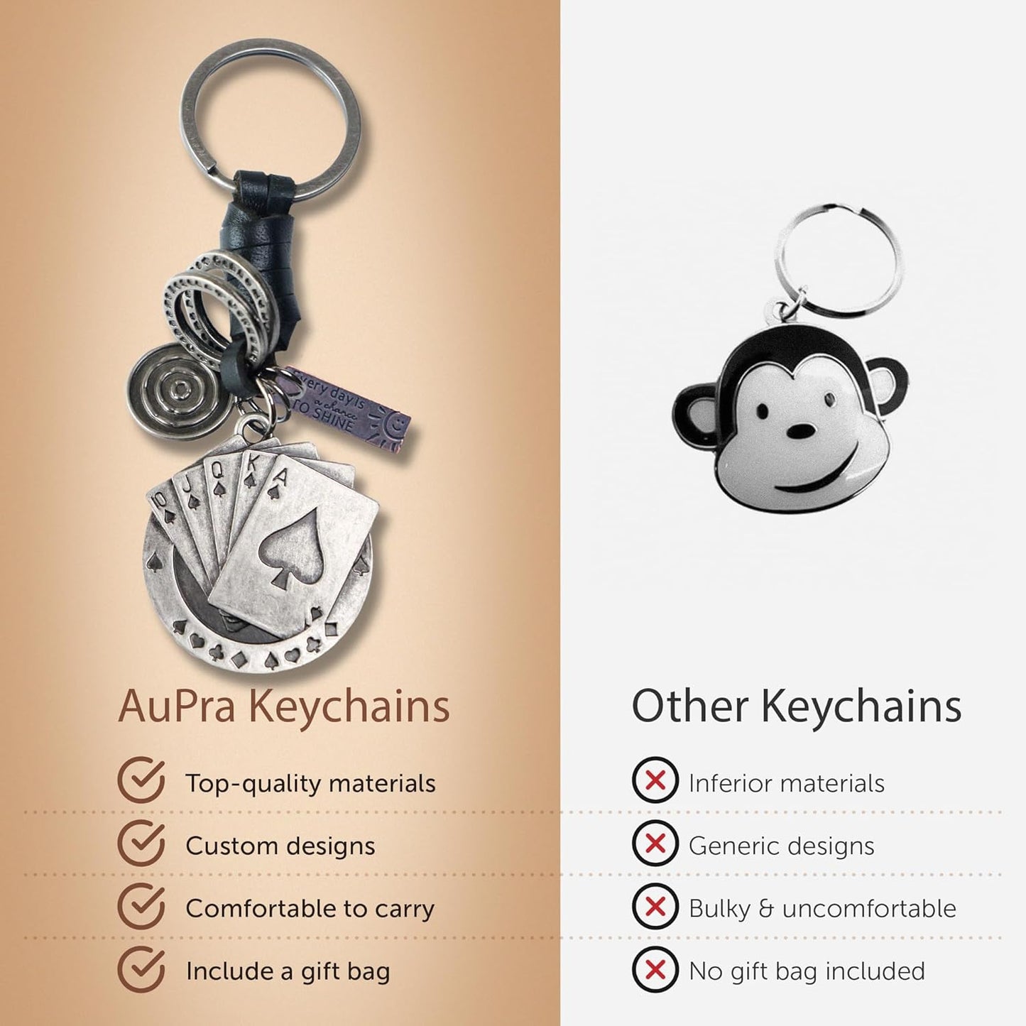 Poker Cards Keychain Charm – Handmade Vintage Leather – Casino Gift Keyring Charm-AuPra