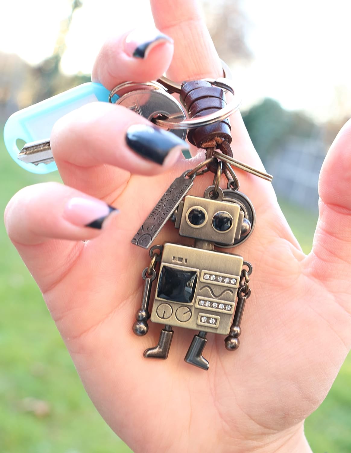 AuPra Robot KeyRing Gifts Women & Men Leather KeyChains Home Car Door Keys Holder Children Funny Present