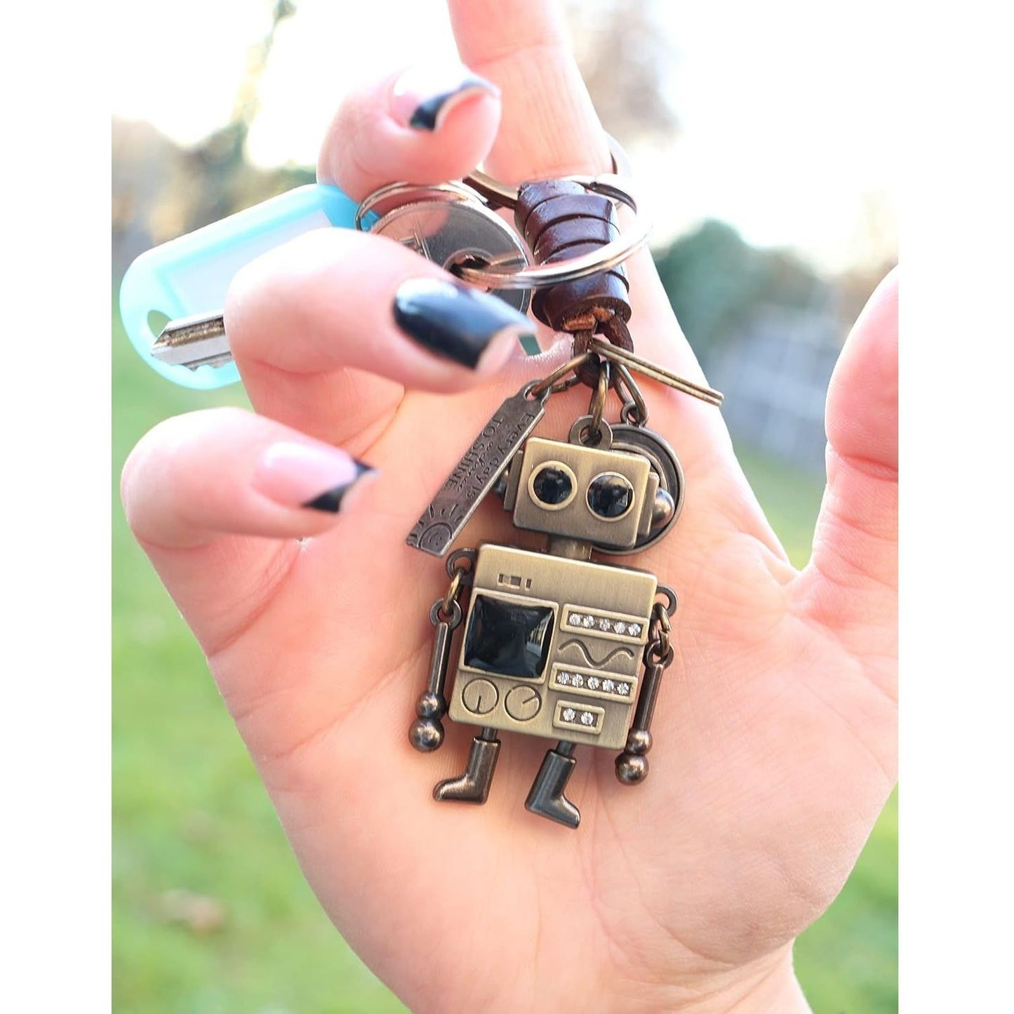 3D Robot Keychain Charm – Handmade Vintage Leather – Funny Gift Keyring-AuPra