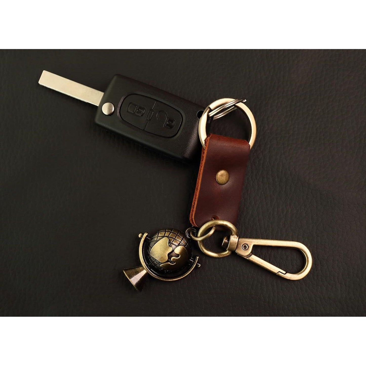 Globe Keychain Charm – Handmade Vintage Leather – Travel Lover Gift Keyring-AuPra