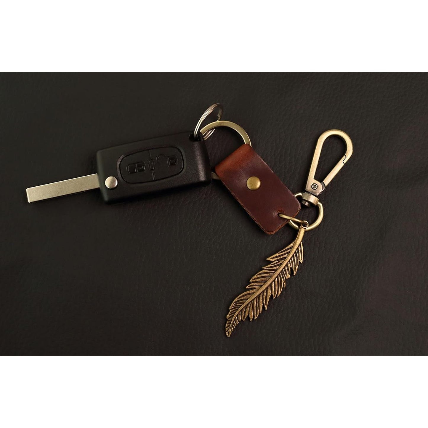 Feather Keychain Charm – Handmade Vintage Leather – Boho Style Gift Keyring-AuPra