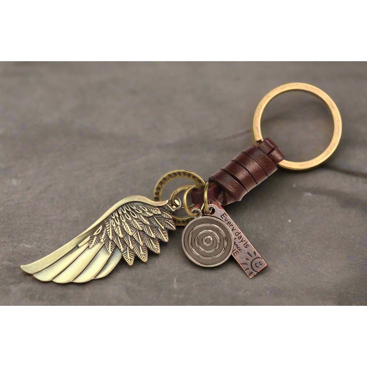 Angel Wing Keychain Charm – Handmade Vintage Leather – Guardian Angel Gift Keyring-AuPra