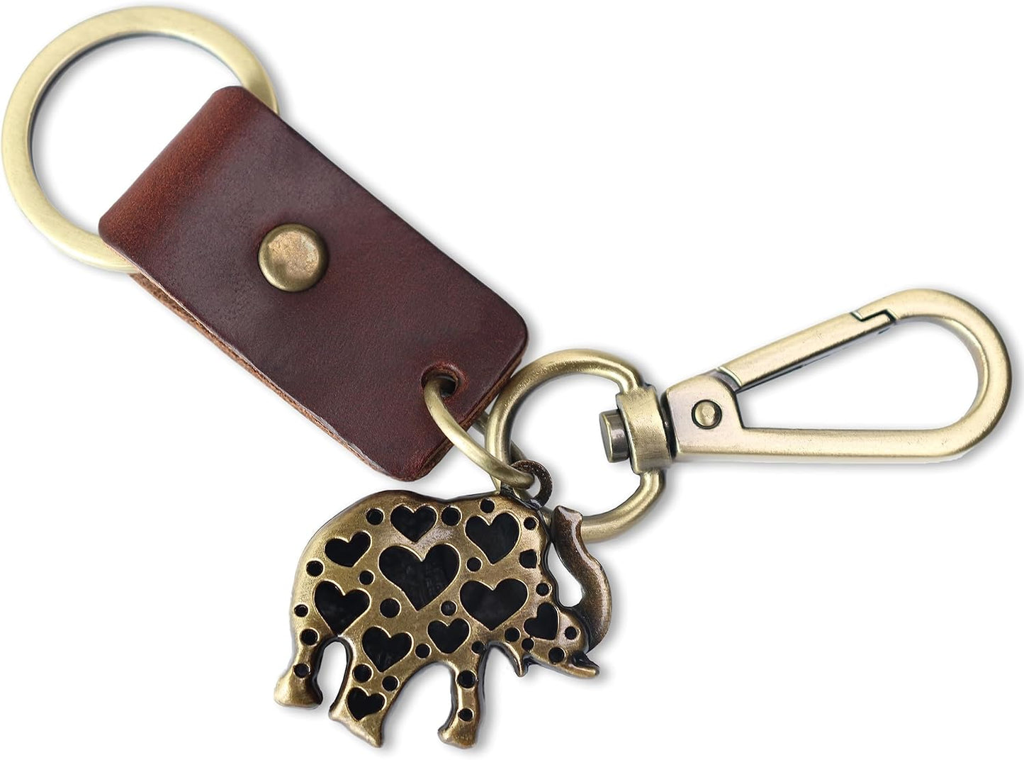 AuPra Elephant KeyChain Gift Women & Men Red Leather KeyRing Home Car Keys Holder Ladies Good Luck Present