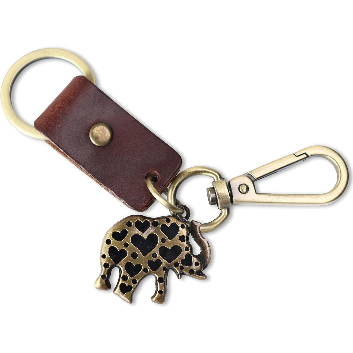 Elephant Keychain Gift – Handmade Vintage Leather – Good Luck Keyring Charm-AuPra