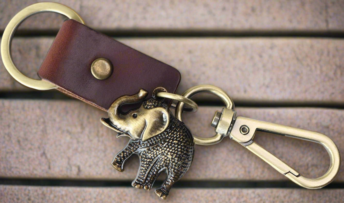 AuPra Elephant KeyChain Gift Women & Men Red Leather KeyRing Home Car Keys Holder Ladies Good Luck Present