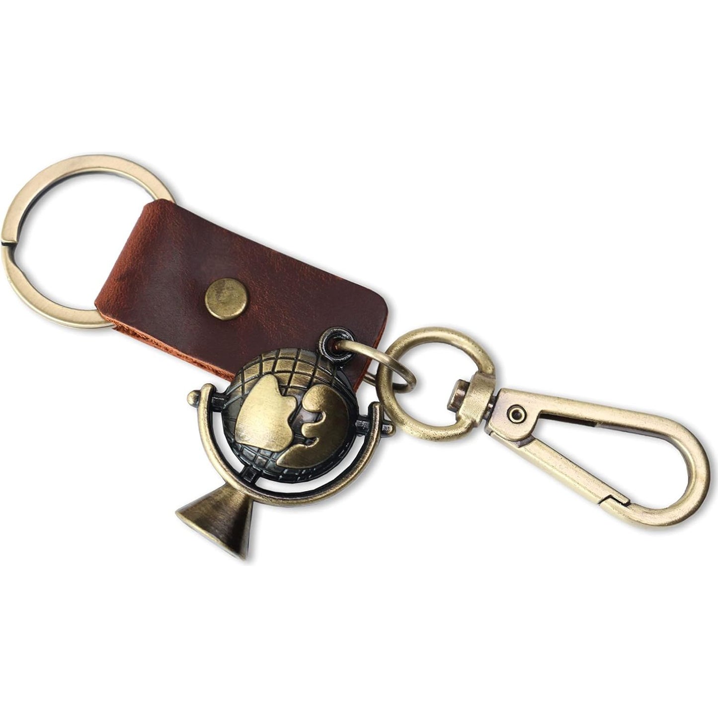 Globe Keychain Charm – Handmade Vintage Leather – Travel Lover Gift Keyring-AuPra