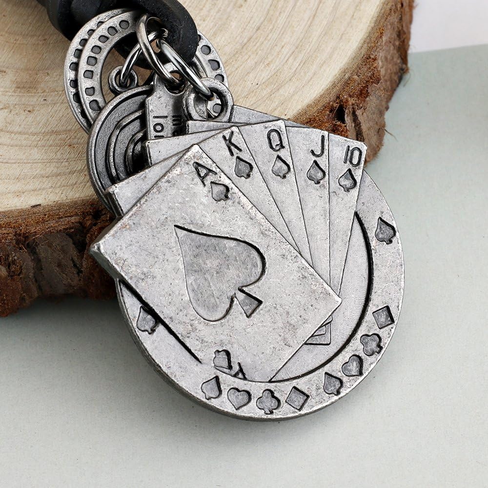 Poker Cards Keychain Charm – Handmade Vintage Leather – Casino Gift Keyring Charm-AuPra