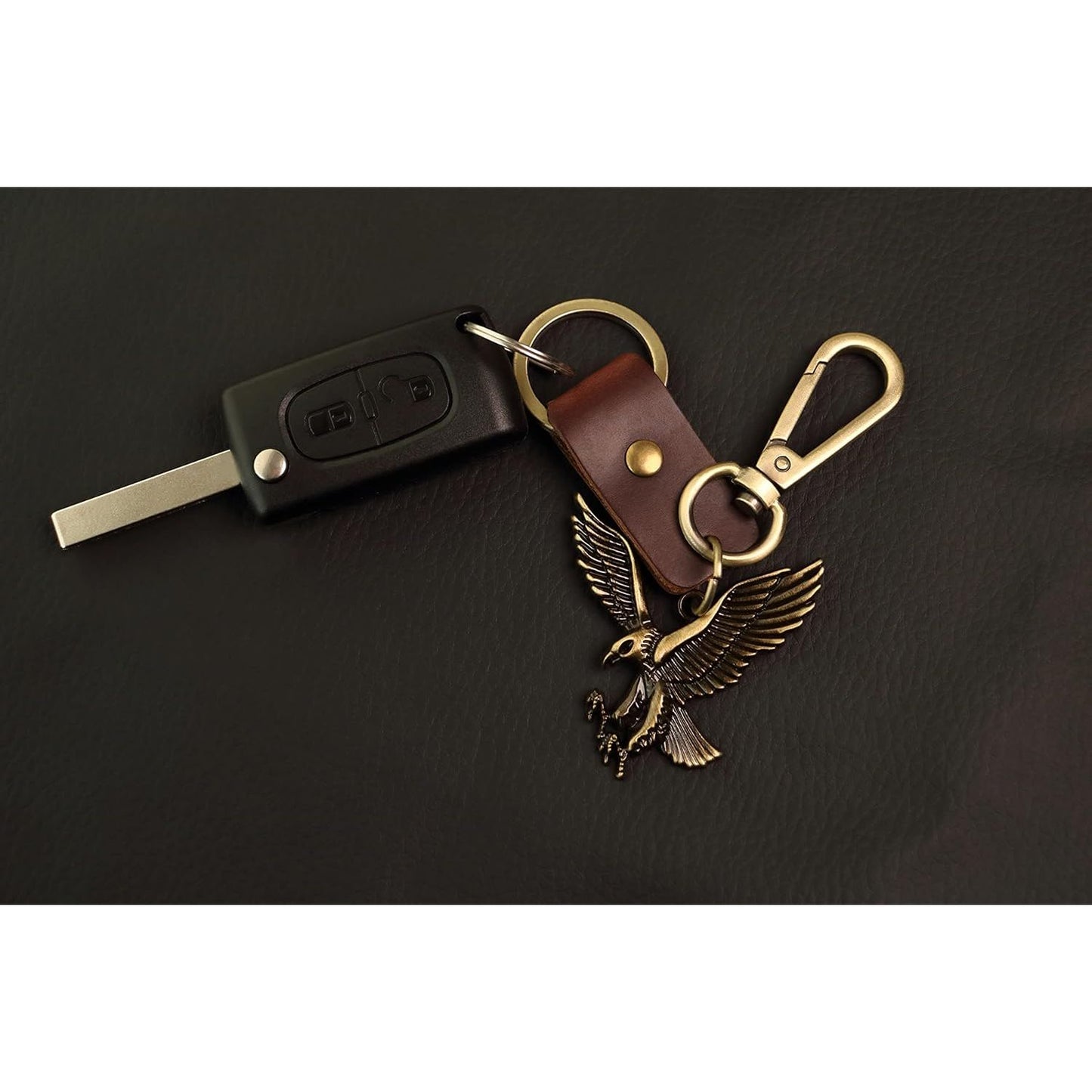 Eagle Keychain Charm – Handmade Vintage Leather – Bird Gift Keyring-AuPra
