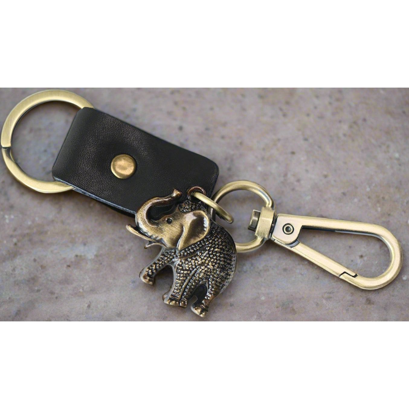 Elephant Keychain Gift – Handmade Vintage Leather – Good Luck Keyring Charm-AuPra