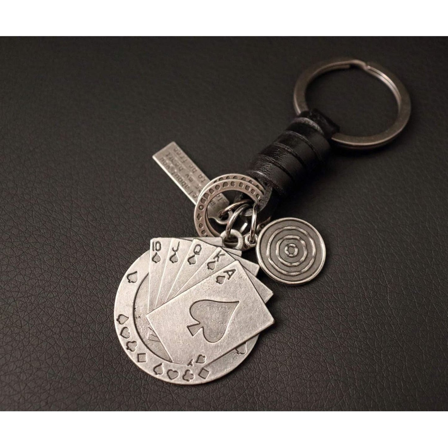 Poker Cards Keychain Charm – Handmade Vintage Leather – Casino Gift Keyring Charm-AuPra