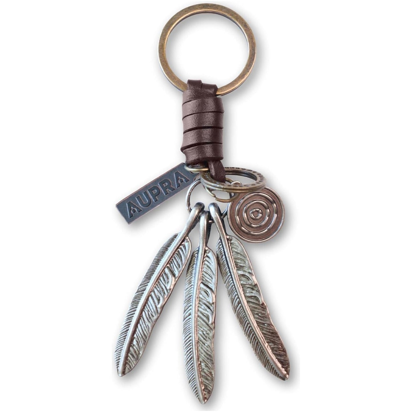 Feathers Keychain Charm – Handmade Vintage Leather – Boho Gift Keyring-AuPra