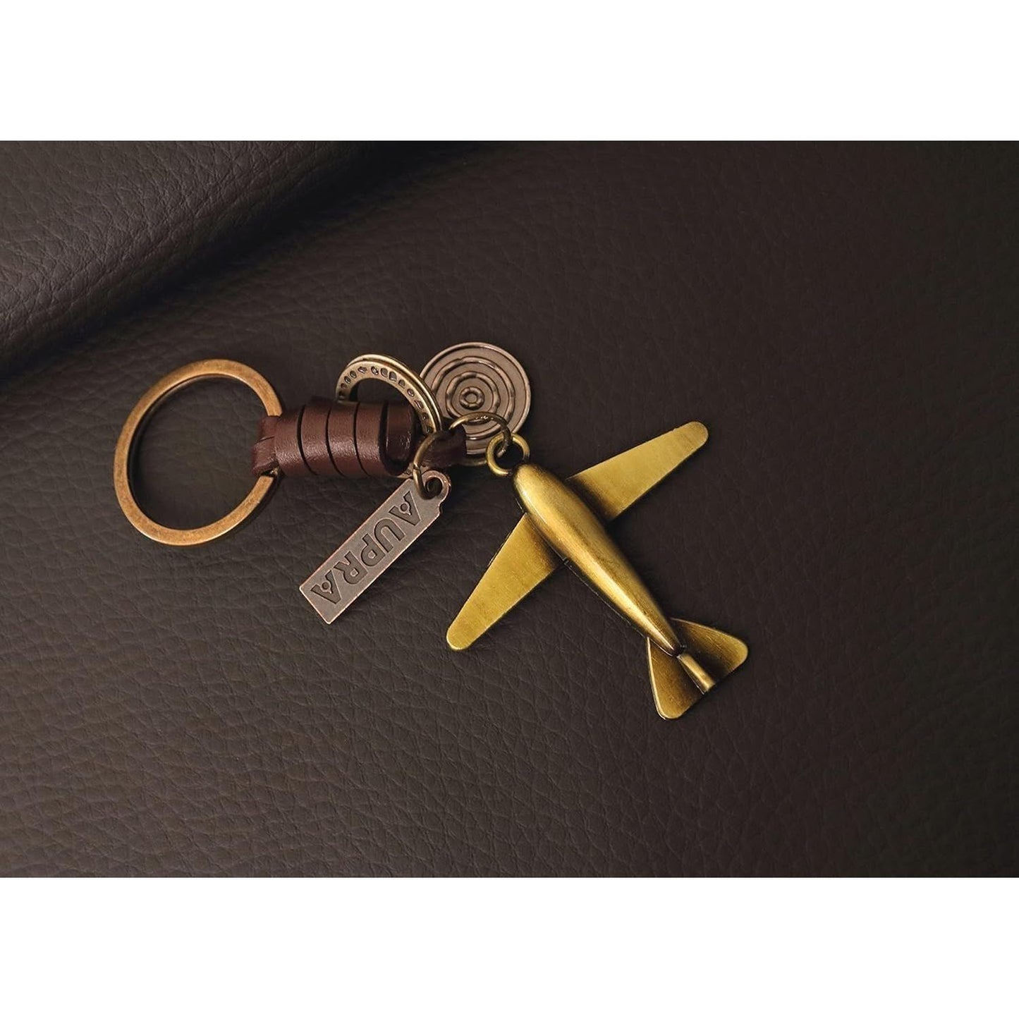 Airplane Keychain Charm – Handmade Vintage Leather – Pilot Gift Keyring-AuPra