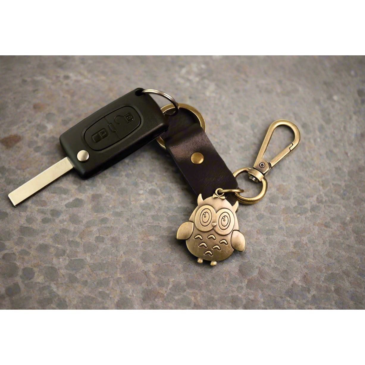 Owl Keychain Charm – Handmade Vintage Leather – Bird Gift Keyring-AuPra