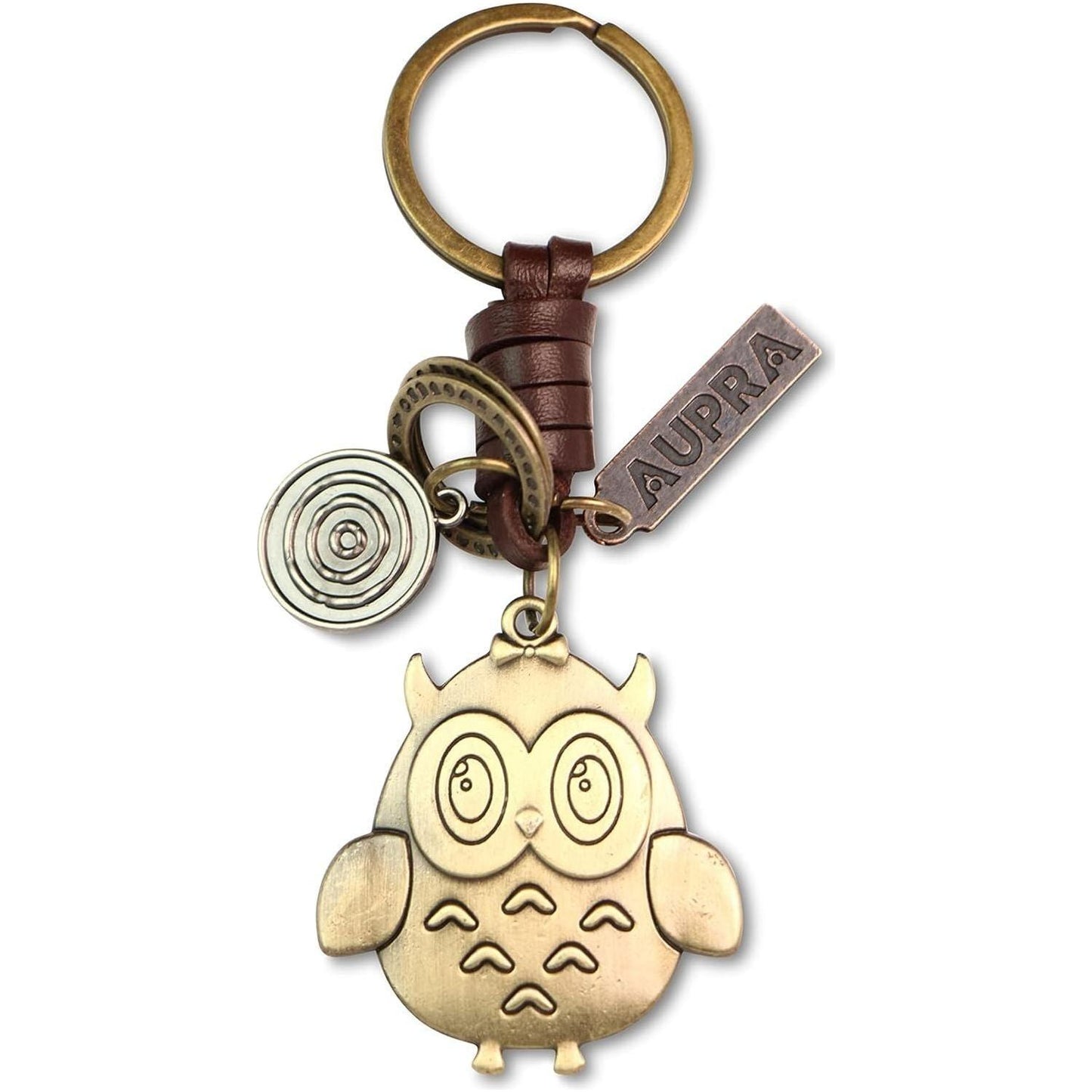 Owl Keychain Charm – Handmade Vintage Leather – Bird Gift Keyring-AuPra