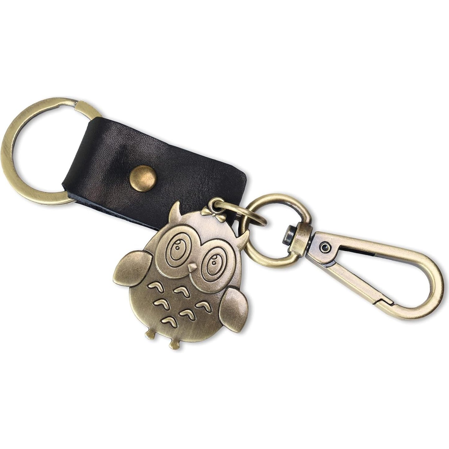 Owl Keychain Charm – Handmade Vintage Leather – Bird Gift Keyring-AuPra