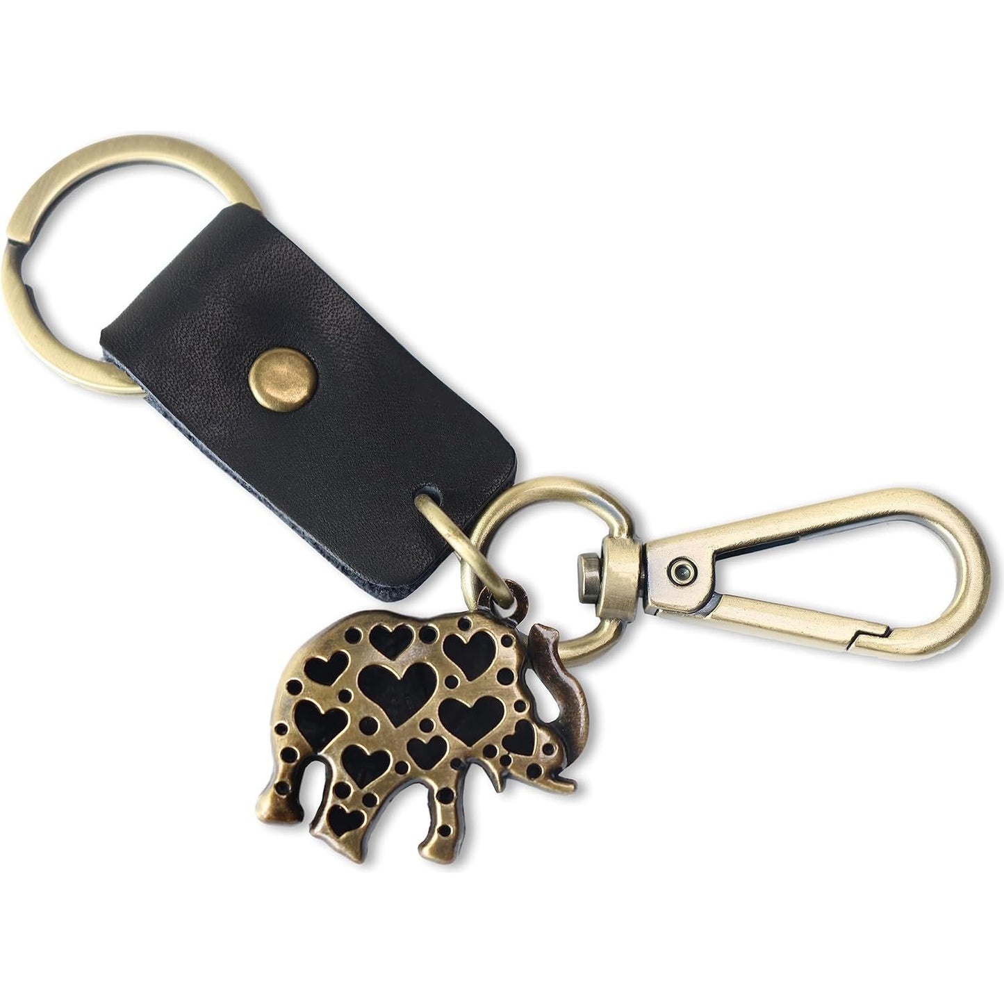 Elephant Keychain Gift – Handmade Vintage Leather – Good Luck Keyring Charm-AuPra