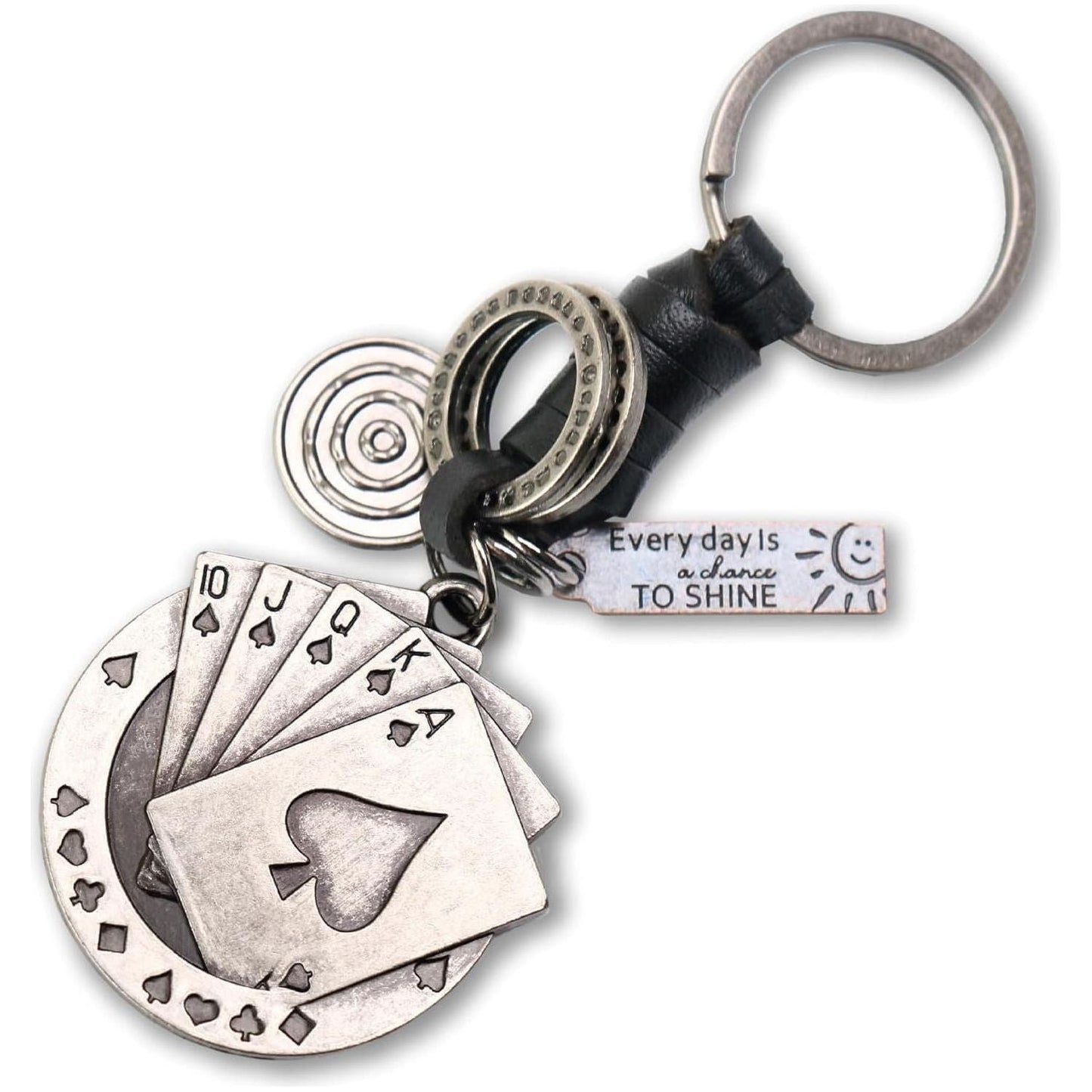Poker Cards Keychain Charm – Handmade Vintage Leather – Casino Gift Keyring Charm-AuPra
