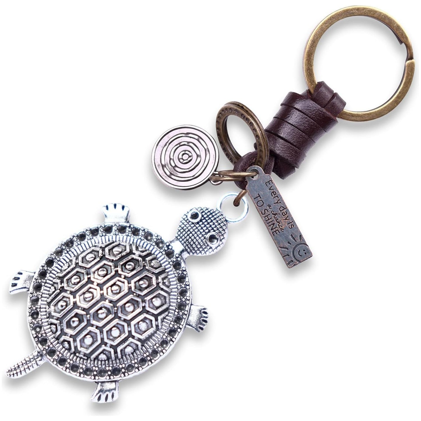 3D Turtle Keychain Charm – Handmade Vintage Leather – Good Luck Gift Keyring-AuPra