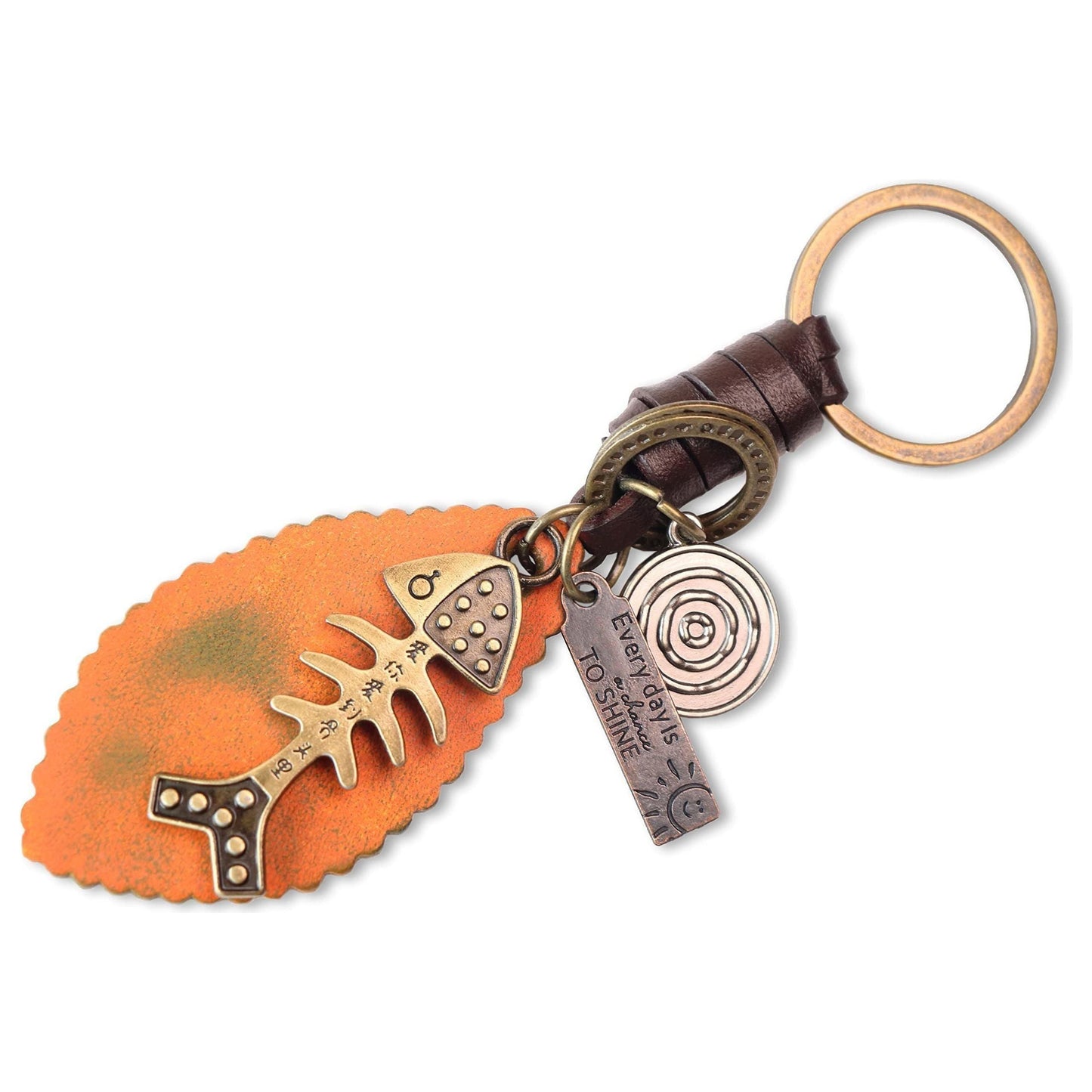 Fish Keychain Charm – Handmade Vintage Leather – Sea Lover Gift Keyring-AuPra