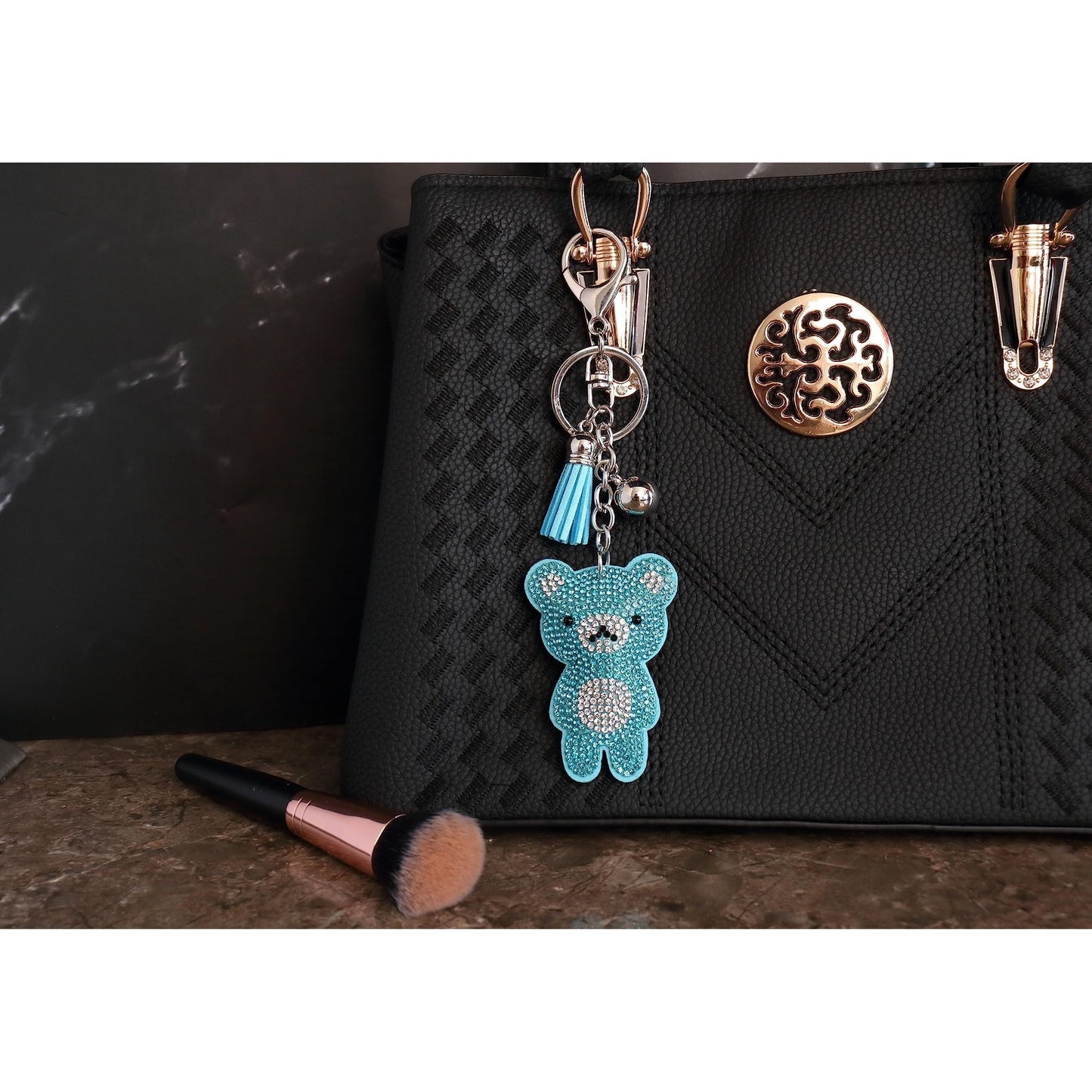 Teddy Bear Crystal Keychain – Velvet Sparkle Tassel Charm – Clip Bag Keyring Gift for Girls-AuPra