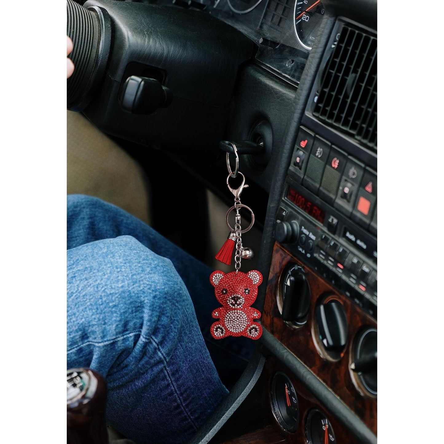 Teddy Bear Crystal Keychain – Velvet Sparkle Tassel Charm – Clip Bag Keyring Gift for Girls-AuPra