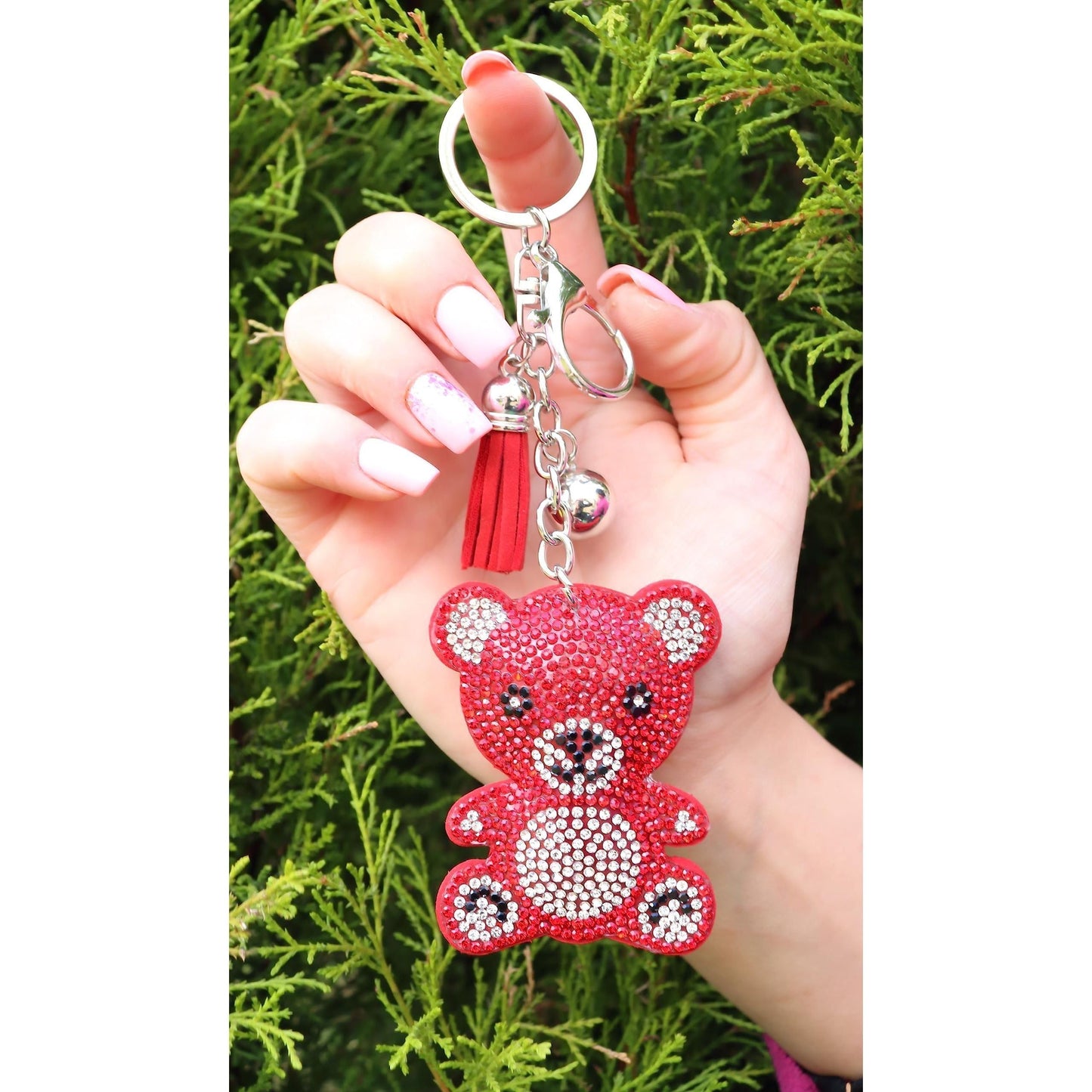 Teddy Bear Crystal Keychain – Velvet Sparkle Tassel Charm – Clip Bag Keyring Gift for Girls-AuPra