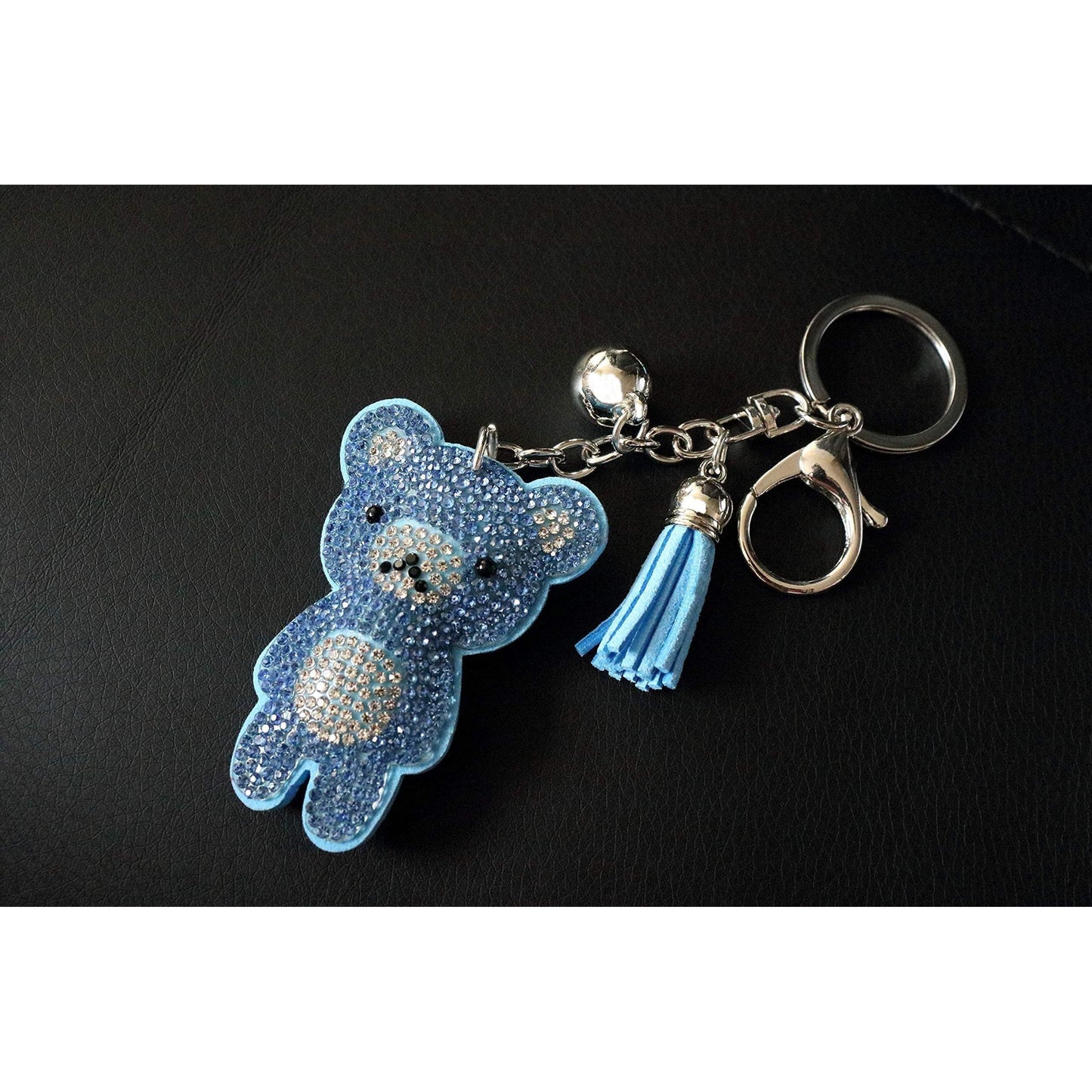 Teddy Bear Crystal Keychain – Velvet Sparkle Tassel Charm – Clip Bag Keyring Gift for Girls-AuPra