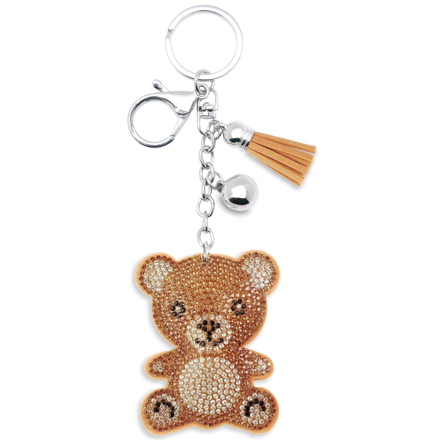 Teddy Bear Crystal Keychain – Velvet Sparkle Tassel Charm – Clip Bag Keyring Gift for Girls-AuPra