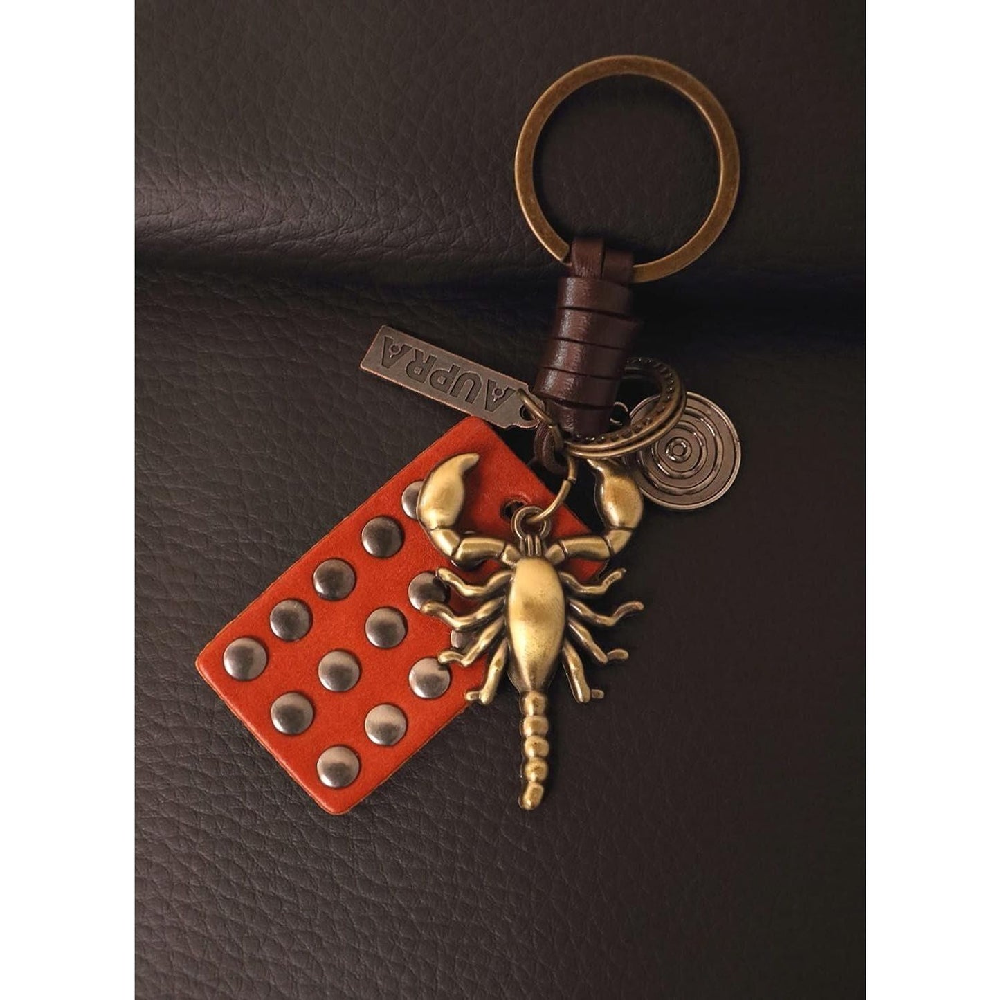 Scorpion Keychain Charm – Handmade Vintage Leather – Reptile Gift Keyring-AuPra