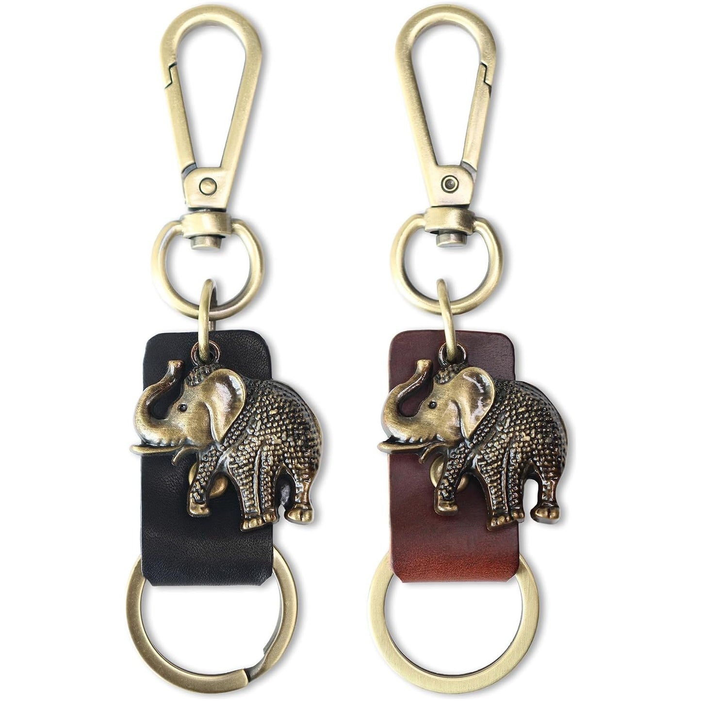 Elephant Keychain Gift – Handmade Vintage Leather – Good Luck Keyring Charm-AuPra