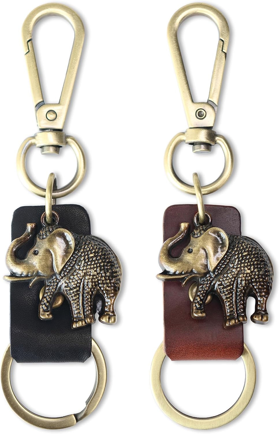 AuPra Elephant KeyChain Gift Women & Men Red Leather KeyRing Home Car Keys Holder Ladies Good Luck Present