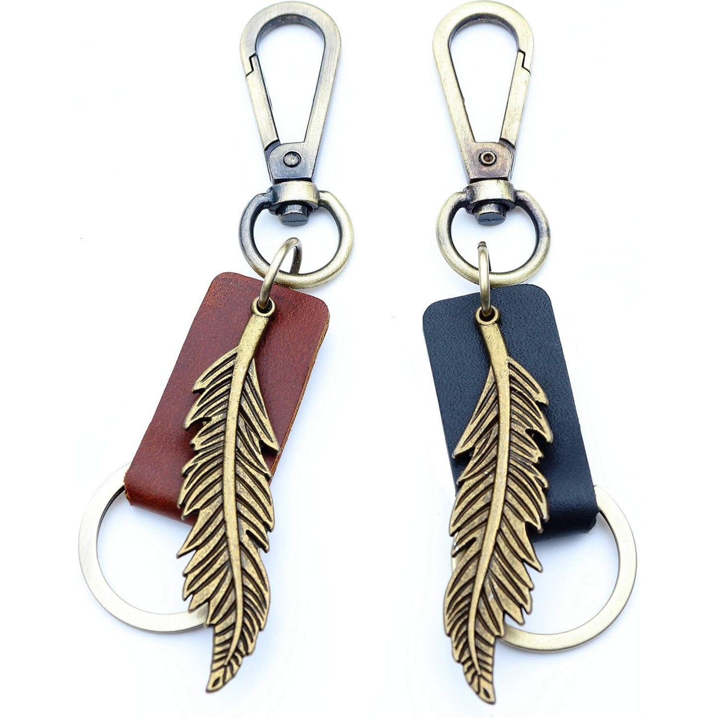 Feather Keychain Charm – Handmade Vintage Leather – Boho Style Gift Keyring-AuPra