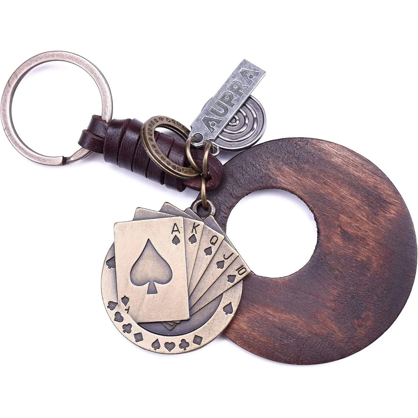 Poker Cards Keychain Charm – Handmade Vintage Leather – Casino Gift Keyring Charm-AuPra